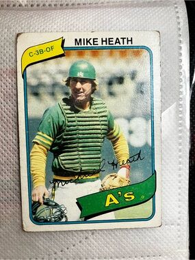 Autographs Mike Heath Oakland A's Baseball Card Mitchell Page & Joe Wallis 3Card